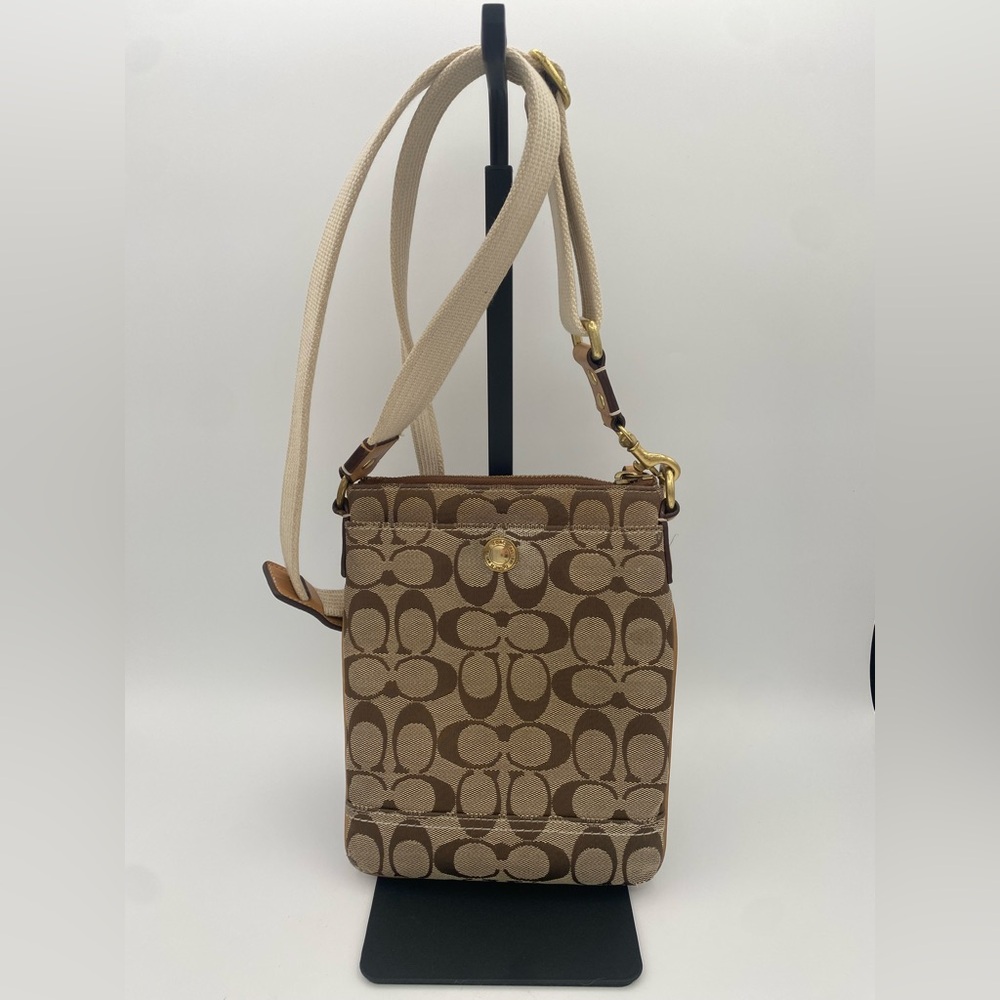 Coach Signature Canvas Sling Crossbody Bag Brown Tan Y2K purse